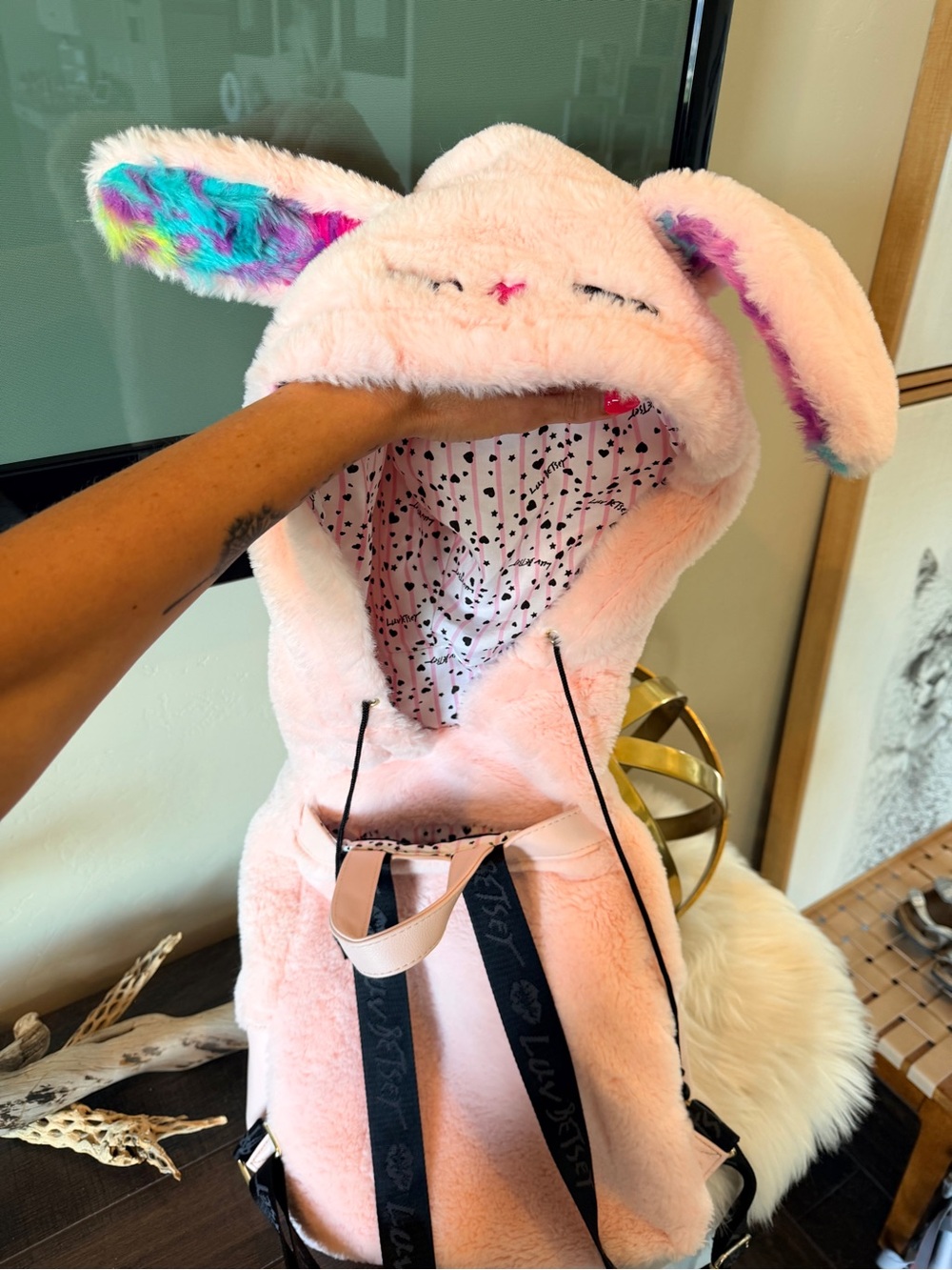 Rare Luv Betsey Johnson Bunny Rabbit Backpack Furry Baby Pink - Picture 7 of 11